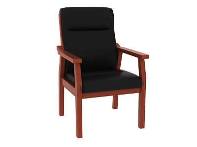 Sturdy Office Chair With Black Cushioned Seat Wooden Armrests And Legs 3d model