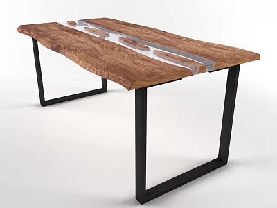 Unique Wooden Desk With Distinctive Transparent Inlay And Black Metal Legs 3d model