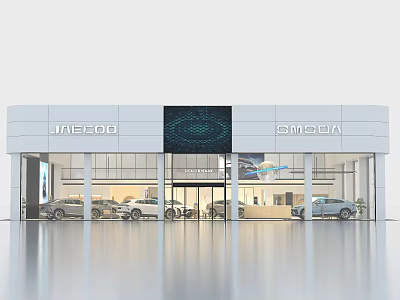 Modern JAECOO SMOODA Car Showroom Exterior With Glass Facade And Displayed Vehicles 3d model