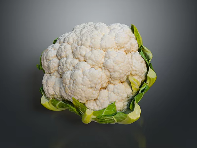 Fresh Whole White Cauliflower With Green Leaves Healthy Vegetable On Dark Background 3d model
