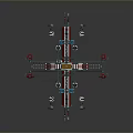 Intricate Mechanical Structure 3D Model Featuring Symmetrical Design Red Silver Components And Extended Arms