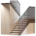 Modern Staircase With Glass Railings And Metal Frame For Contemporary Interiors