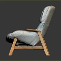 Light Blue Fabric Single Sofa with Wooden Frame and Armrests