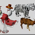 Festive Decorative Ornament Set With Snowmen Sleigh Tiger And Reindeer Figurines