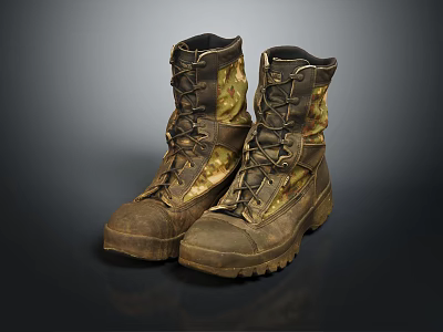 Durable Camouflage Military Boots With Thick Soles Dark Laces And Practical Design 3d model
