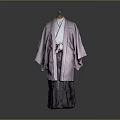 Elegant Purple Kimono With White Inner Layer And Dark Colored Hem On Wooden Hanger