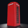 Classic Red Telephone Booth Structure With Glass Doors And Telephone Signage