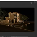 Modern Detached Villa With Large Glass Windows White Dark Exterior Lawn And Trees