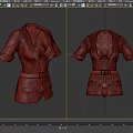 Maroon Short Sleeve Belted Jacket With Pockets Front And Back View 3d model