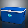 Blue Insulated Cooler Box With White Lid Handle And Label For Daily Necessities