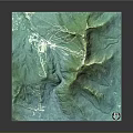 3D Topographic Terrain Model Featuring Green Blue Color And Mountainous Textured Surface