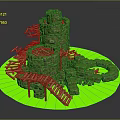 Brick And Wooden Castle Model With Tower Ladders And Circular Green Platform