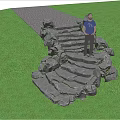 Natural Garden Ornament Stone Steps Surrounded by Green Grass and Rock Elements