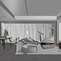 Modern Living And Dining Room Interior Design With Large Windows Sofa Dining Table And Chairs