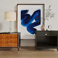Modern Bedside Tables With Table Lamp Vase Clock And Blue Abstract Art 3d model