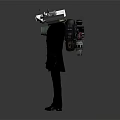 Game Movie Character In Black Coat With Mechanical Backpack And Blue Glowing Core