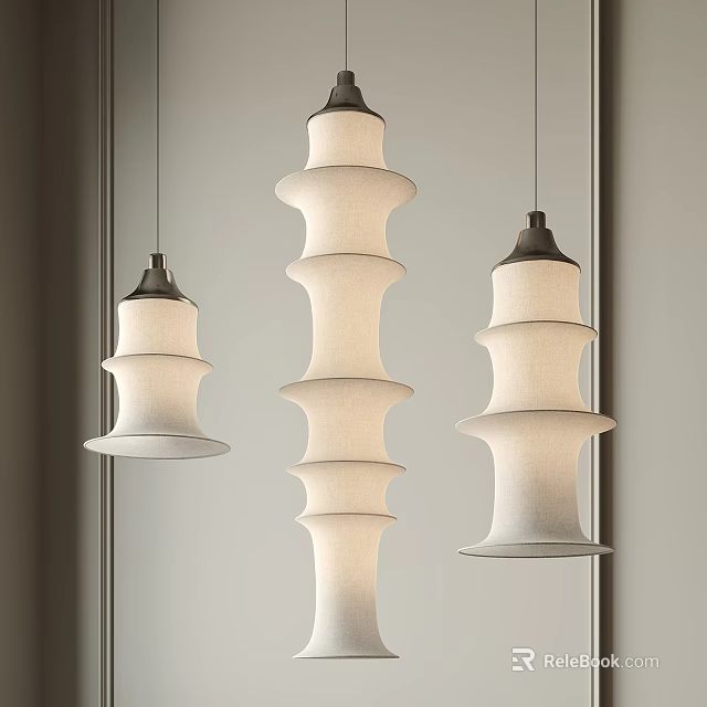 Modern Contemporary Pendant Lights With Layered White Fabric Shades And Metal Accents 3d model 