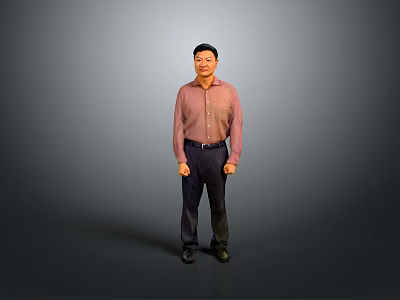 The Man Standing Against Gray Background In Pink Shirt Dark Pants And Black Shoes 3d model
