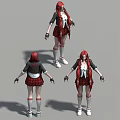 Red Haired Female Game Movie Character 3D Model Multiple Angle Views Plaid Skirt White Socks