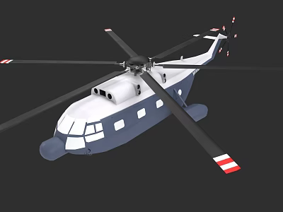 Blue and White Helicopter with Main Rotors Tail Rotor and Fuselage Windows 3d model