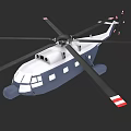 Blue and White Helicopter with Main Rotors Tail Rotor and Fuselage Windows