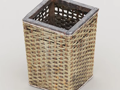Woven Square Storage Basket With Metal Rim And Intricate Pattern Design 3d model