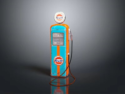 Vintage Shell Gas Pump With Orange Blue Design And Super Fuel Nozzle 3d model