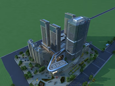Modern Urban Aerial Planning With High Rise Buildings Green Spaces Roads And Parking Lots 3d model