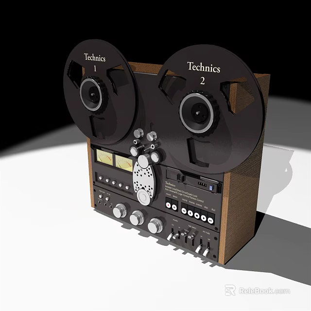 Technics Vintage Reel to Reel Tape Recorder With Wooden Case And Control Knobs 3d model 