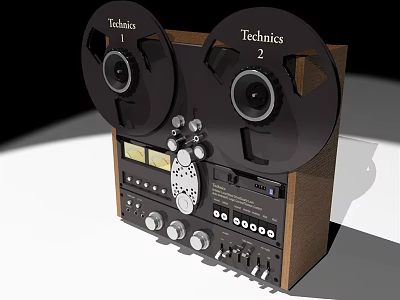 Technics Vintage Reel to Reel Tape Recorder With Wooden Case And Control Knobs 3d model