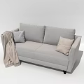 Modern Gray Two Seater Sofa With Soft Pillows And Cozy Blanket 3d model