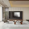Modern Living And Dining Interior With Navy Blue Sofa Wooden Coffee Table And Gray Rug