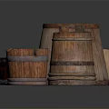 Wooden Bucket Shaped Decorative Ornament Set With Various Sizes And Natural Texture