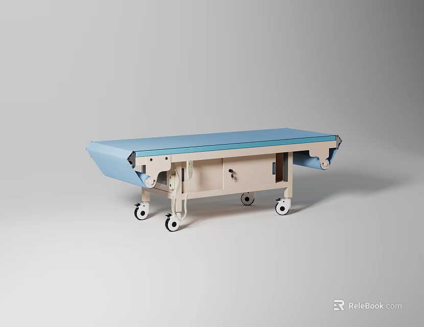 Medical Examination Table With Blue Top And Beige Frame On Wheels For Healthcare Facilities 3d model 