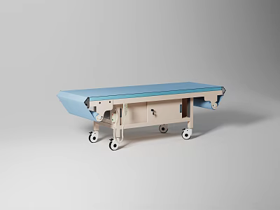 Medical Examination Table With Blue Top And Beige Frame On Wheels For Healthcare Facilities 3d model
