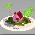 Pink House with Red Roof Surrounded by Palm Trees Sand and Love Sign