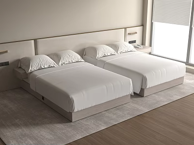 Twin Single Beds In Modern Bedroom With White Bed Sheets And Wooden Floor 3d model Twin Single Beds In Modern Bedroom With White Bed Sheets And Wooden Floor 3d model
