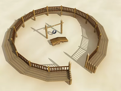 Circular Wooden Fence Enclosing Outdoor Area With Swing And Bench 3d model