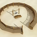 Circular Wooden Fence Enclosing Outdoor Area With Swing And Bench
