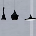 Three Black Pendant Lights With Different Shapes On Gray Wall Background 3d model