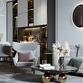 Elegant Modern Living Dining Room Interior With Sofa Chairs Coffee Table And Decorative Plants