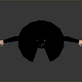 Person In Black Tight Clothing With Long Cape And Sunglasses Arms Outstretched Gray Background