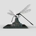 Artistic Garden Ornament With Dragonfly Sculpture On Square Stone Base