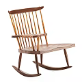 Wooden Rocking Leisure Chair With Vertical Slat Backrest And Curved Armrests