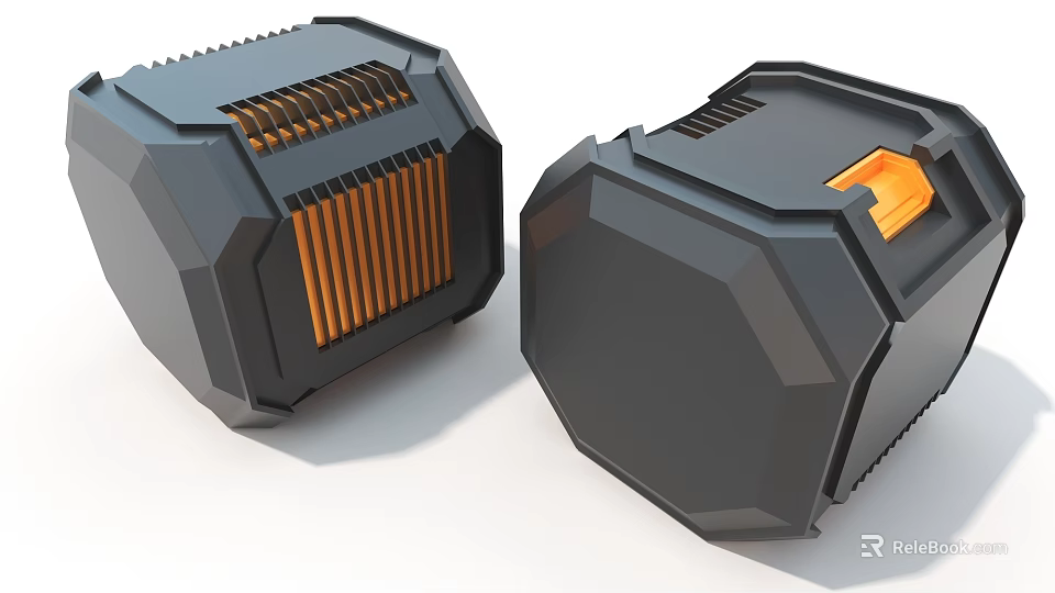 Robust Industrial Machinery Design With Black Heat Sinks Ventilation Grilles And Orange Elements 3d model 