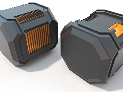 Robust Industrial Machinery Design With Black Heat Sinks Ventilation Grilles And Orange Elements 3d model