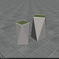 White Geometric Shaped Garden Ornaments Planters With Green Tops Placed On Gray Tiled Floor