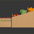 Fresh Fruits Display in Wooden Crates with Strawberries Watermelons Pineapples Oranges and Cherries