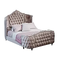 Modern Upholstered Tufted Bed Featuring Light Colored Headboard Footboard And Soft Pillows