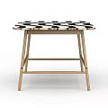 Modern Striped Table Furniture With Black And White Patterned Top And Wooden Legs